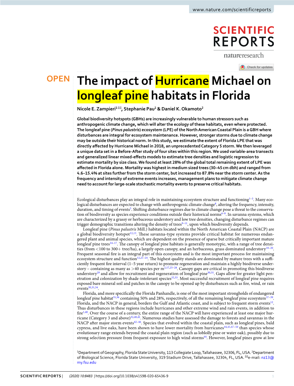 The Impact of Hurricane Michael on Longleaf Pine Habitats in Florida Nicole E
