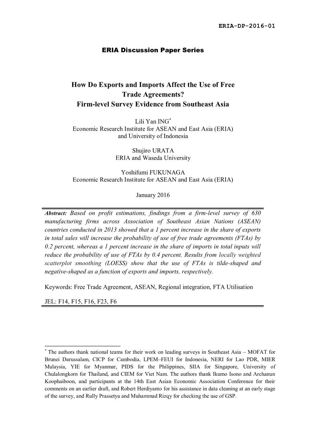 How Do Exports and Imports Affect the Use of Free Trade Agreements? Firm-Level Survey Evidence from Southeast Asia