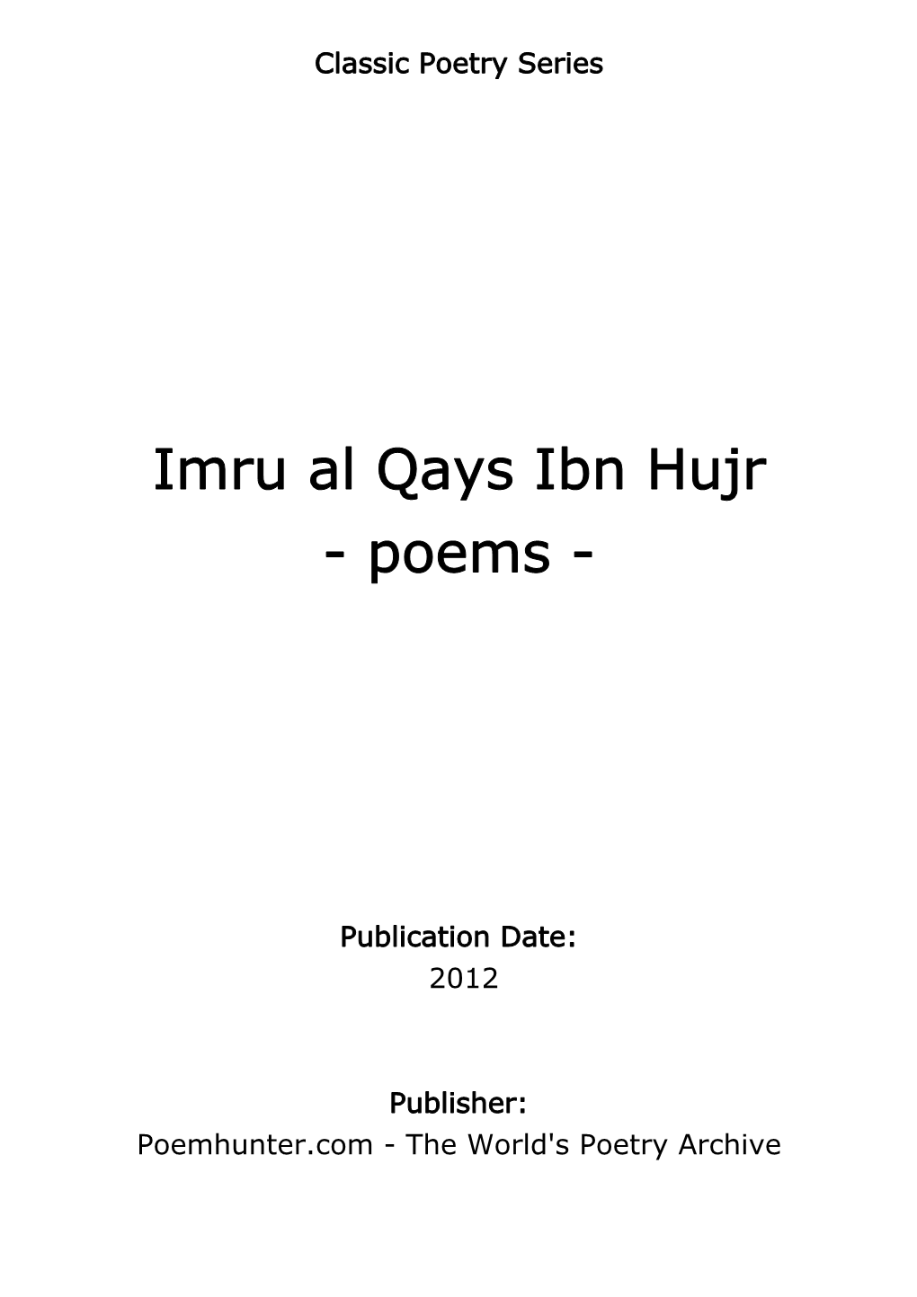 Imru Al Qays Ibn Hujr - Poems