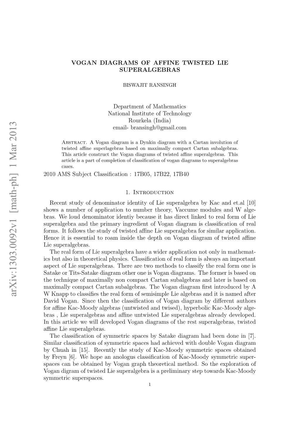 VOGAN DIAGRAMS of AFFINE TWISTED LIE SUPERALGEBRAS 3 And