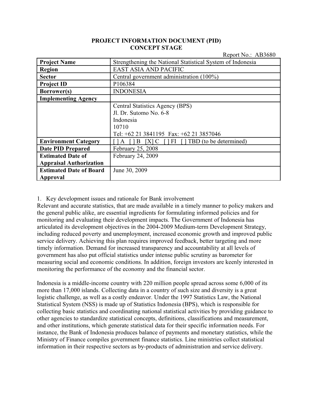 Project Information Document (Pid) s32