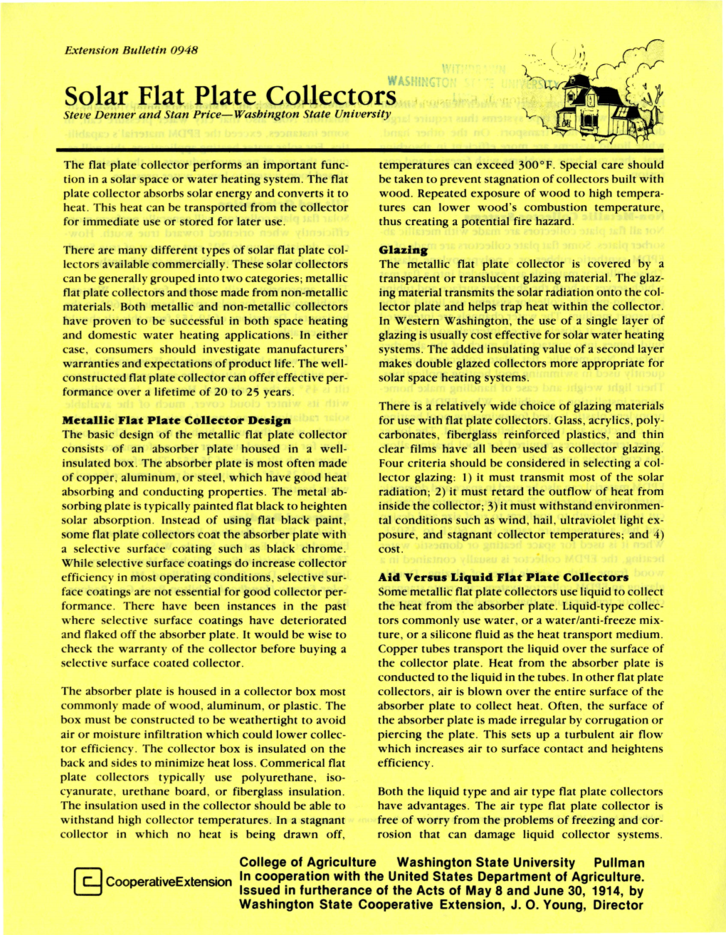 Solar Flat Plate Collectors Steve Denner and Stan Price-Washington State University
