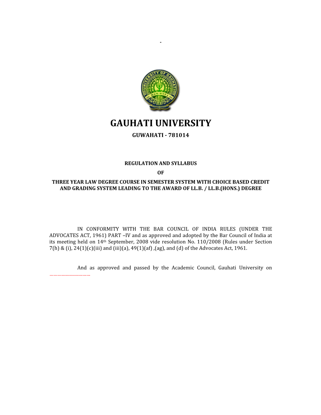 Gauhati University Guwahati ‐ 781014