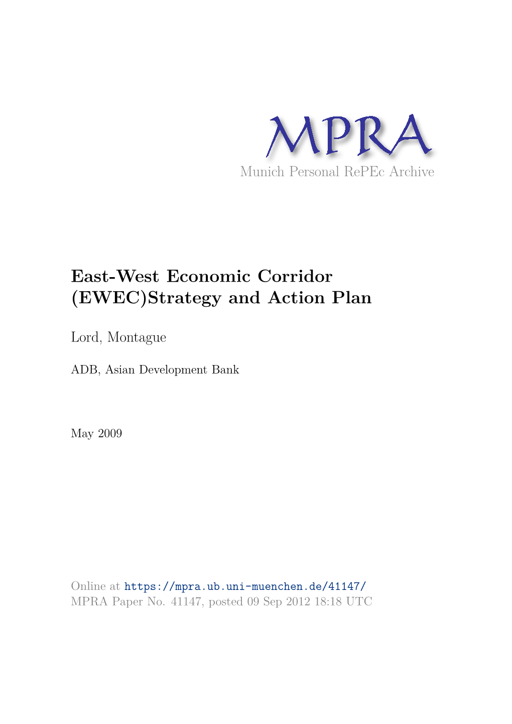 East-West Economic Corridor (EWEC)Strategy and Action Plan