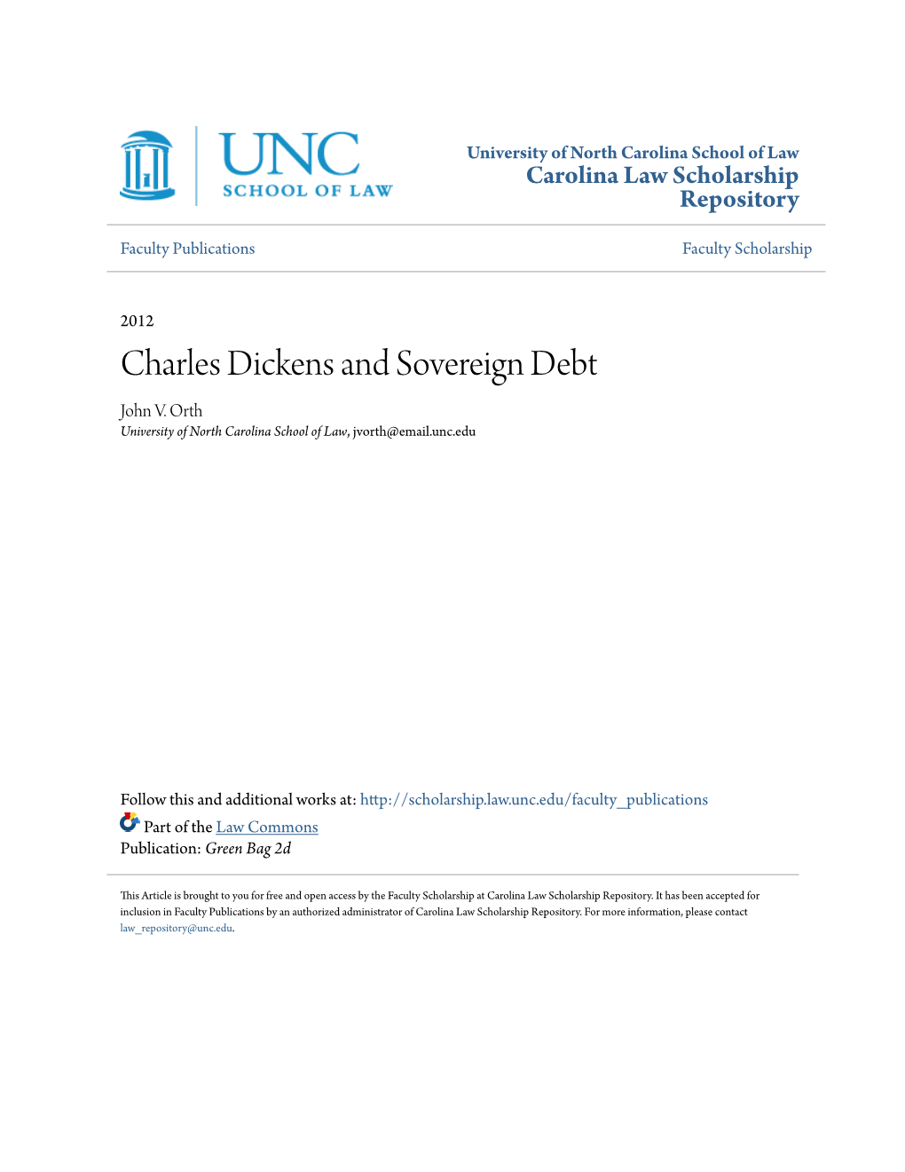 Charles Dickens and Sovereign Debt John V