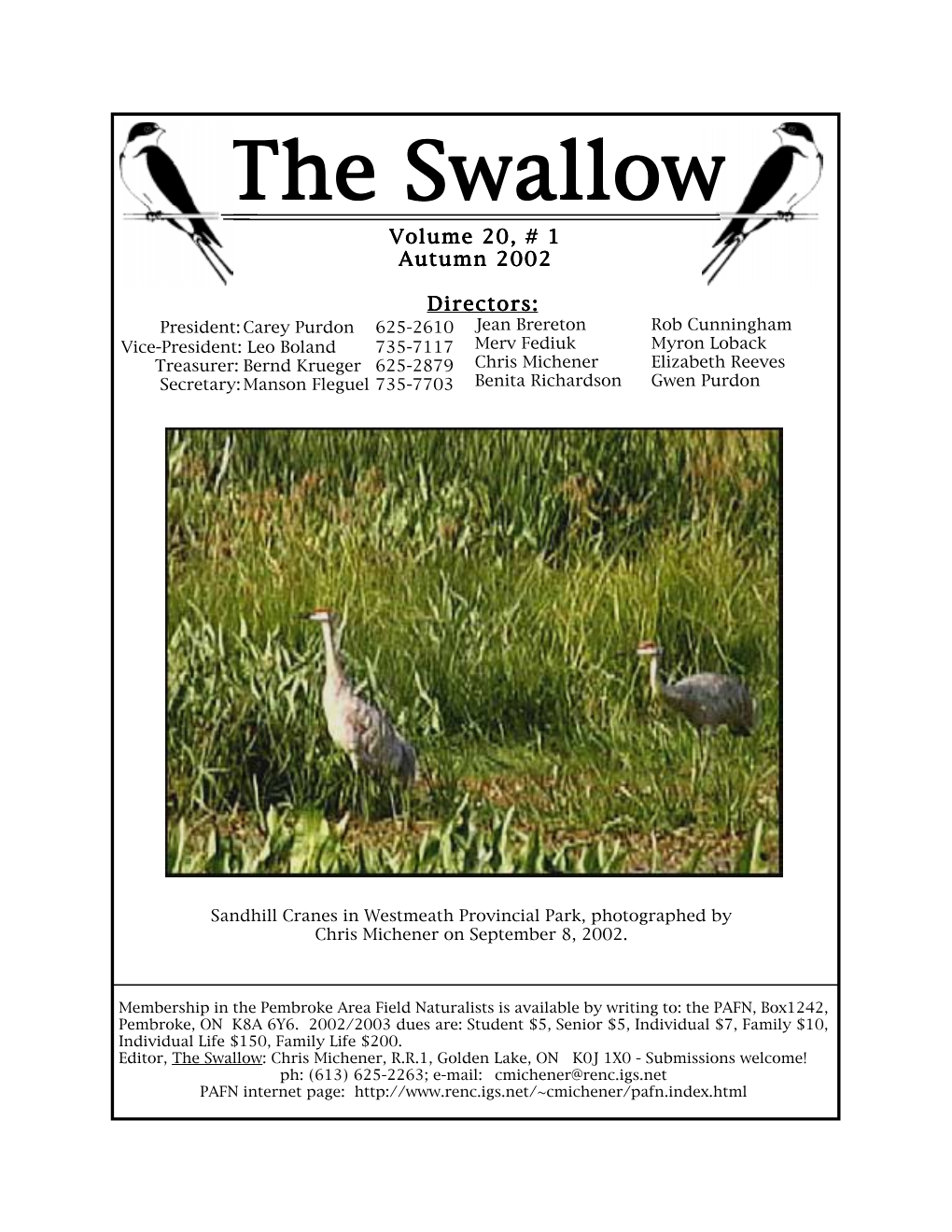 The Swallowswallow Volume 20, # 1 Autumn 2002