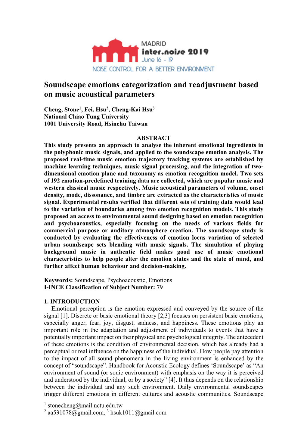 Soundscape Emotions Categorization and Readjustment Based on Music Acoustical Parameters