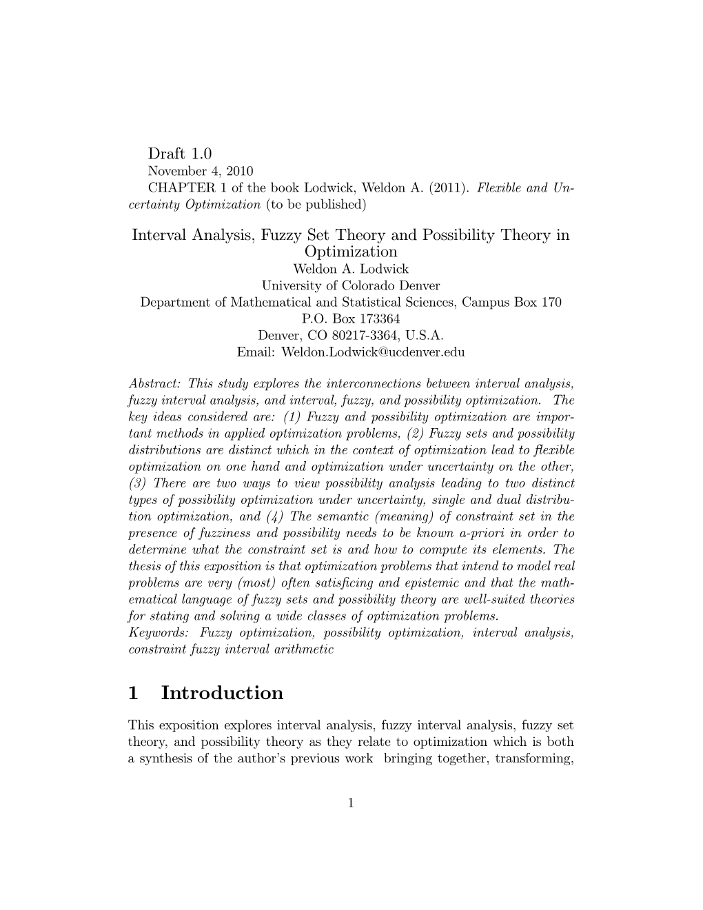 Chapter 1: Interval Analysis, Fuzzy Set Theory and Possibility Theory In