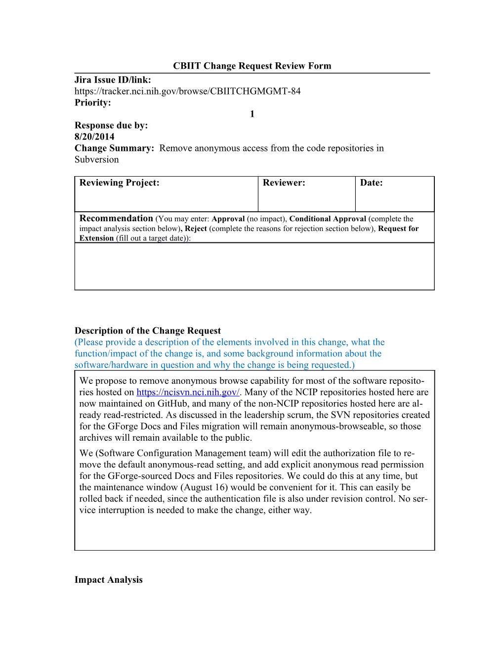 NCICB Change Request Forms