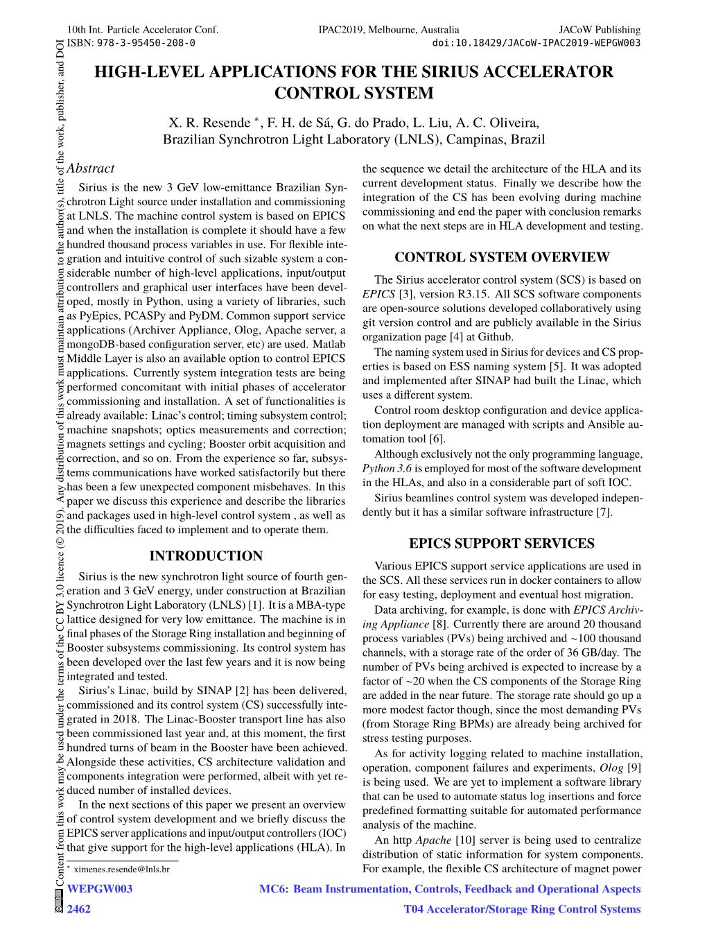 Wepgw003 High-Level Applications for the Sirius Accelerator Control System