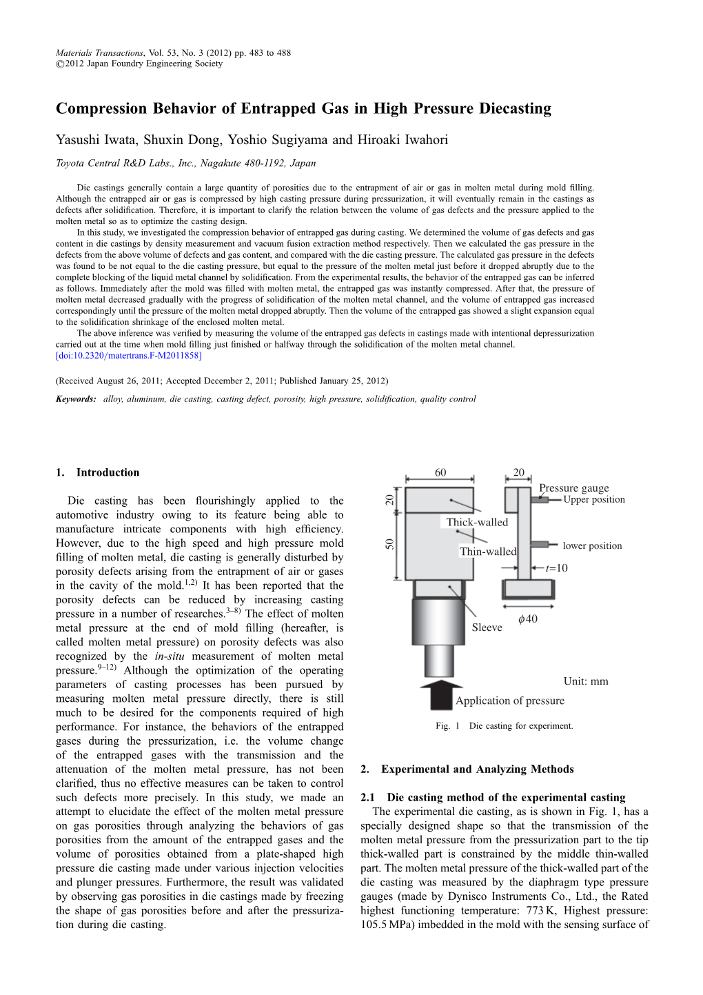 Compression Behavior of Entrapped Gas in High Pressure Diecasting