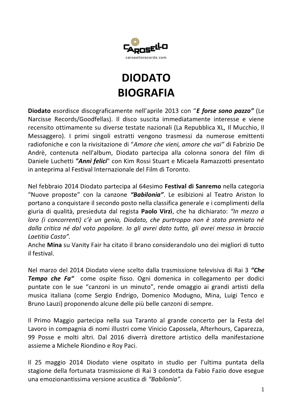 Diodato Biografia