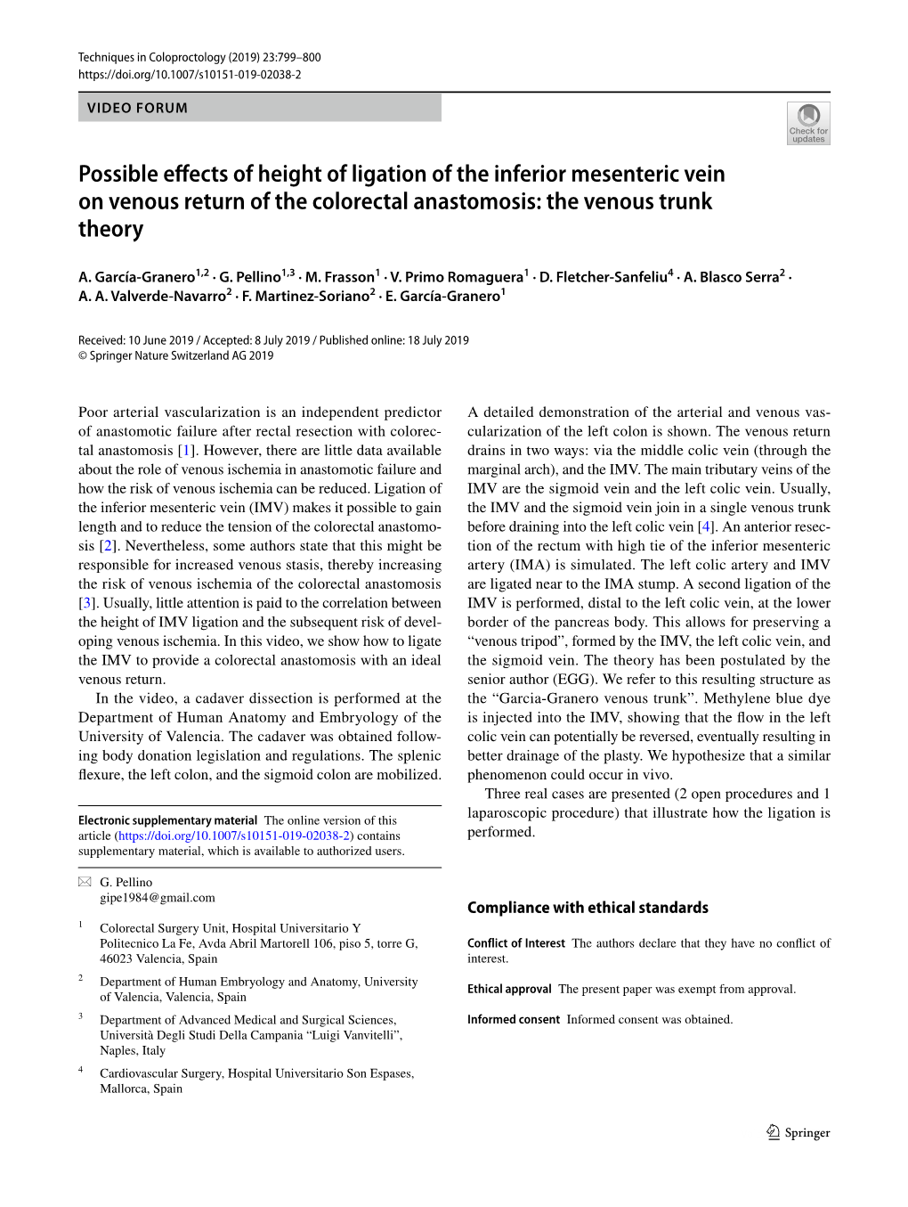 Possible Effects of Height of Ligation of the Inferior Mesenteric Vein on Venous Return of the Colorectal Anastomosis: the Venou