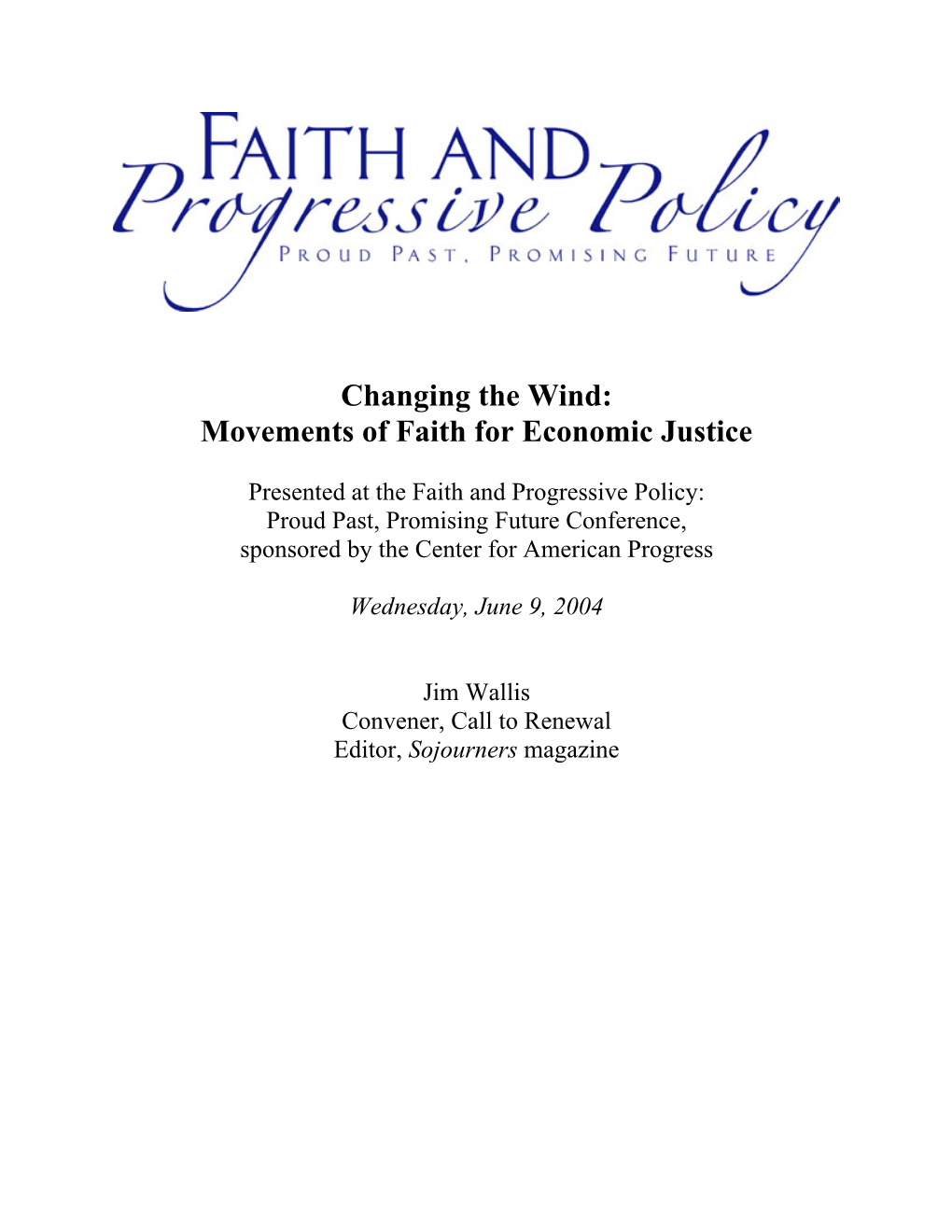 Changing the Wind: Movements of Faith for Economic Justice