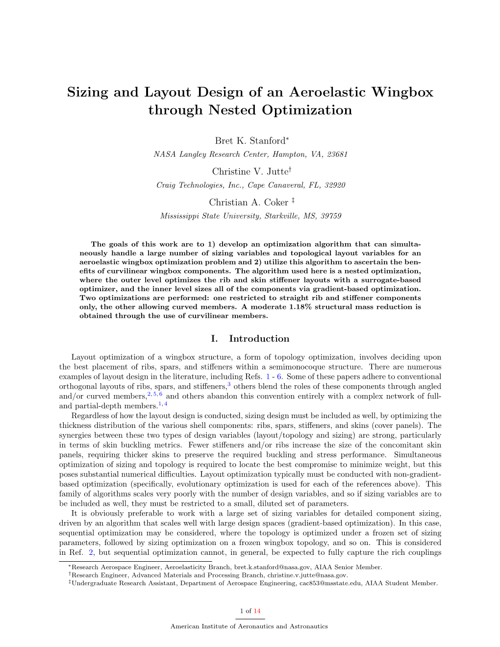 Sizing and Layout Design of an Aeroelastic Wingbox Through Nested Optimization