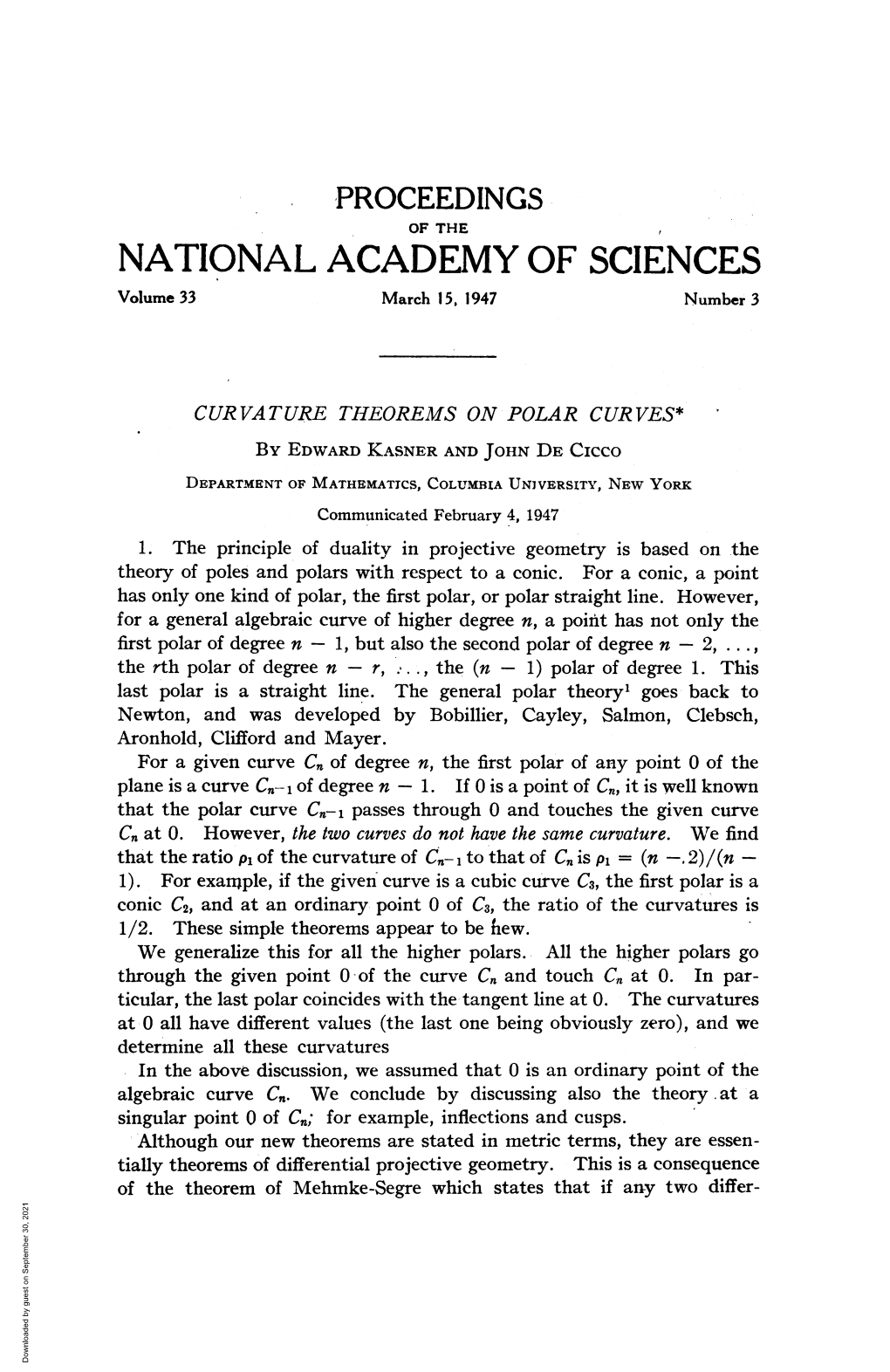 Curvature Theorems on Polar Curves