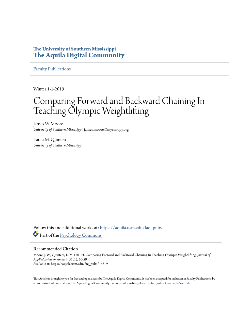 Comparing Forward and Backward Chaining in Teaching Olympic Weightlifting James W