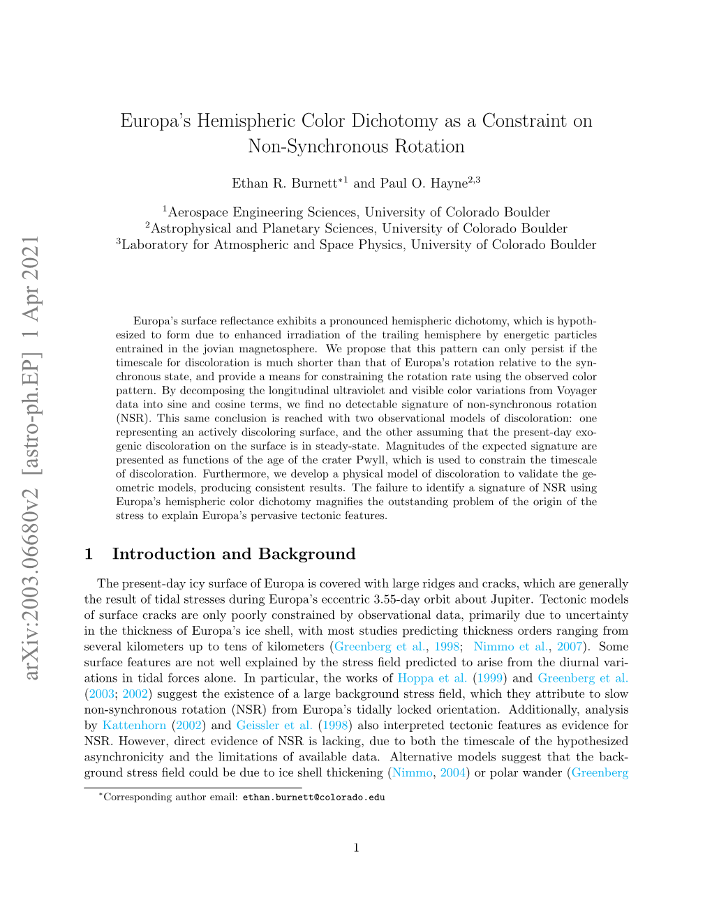 Arxiv:2003.06680V2 [Astro-Ph.EP] 1 Apr 2021 Ations in Tidal Forces Alone