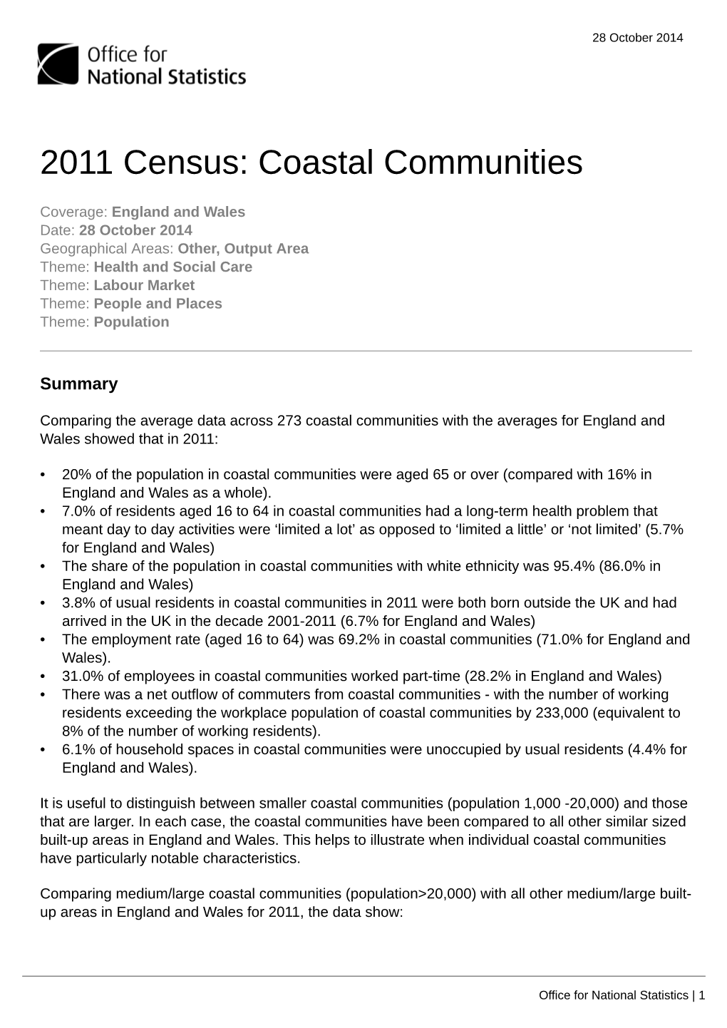 2011 Census: Coastal Communities