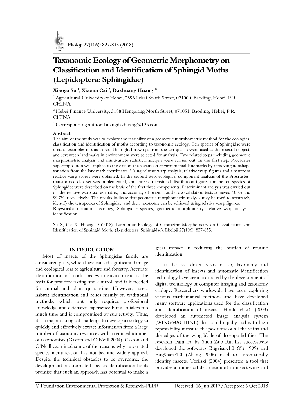 Taxonomic Ecology of Geometric Morphometry on Classification And