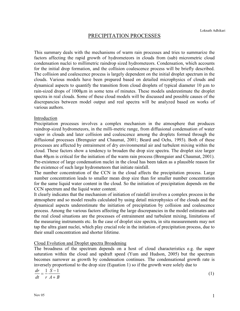 Precipitation Processes