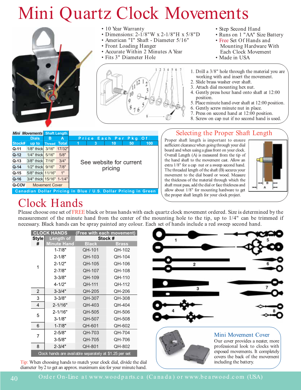 Mini Quartz Clock Movements