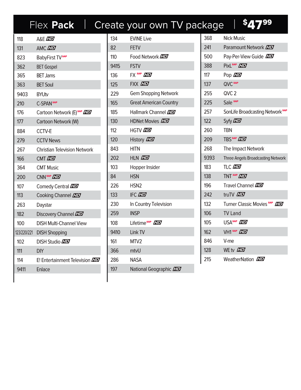Flex Pack Create Your Own TV Package
