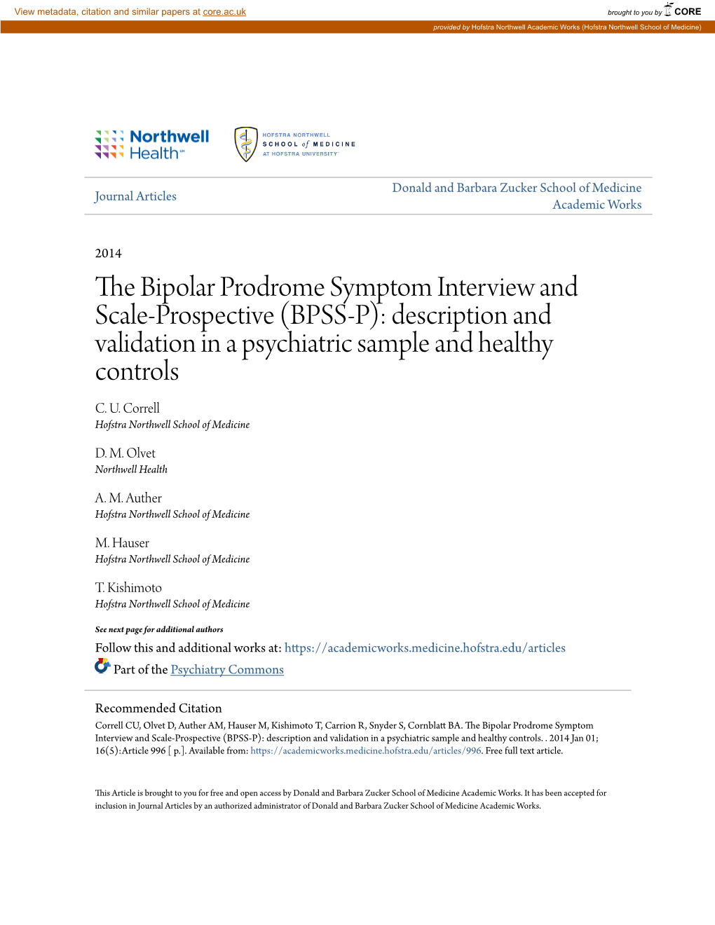 The Bipolar Prodrome Symptom Interview and Scale-Prospective