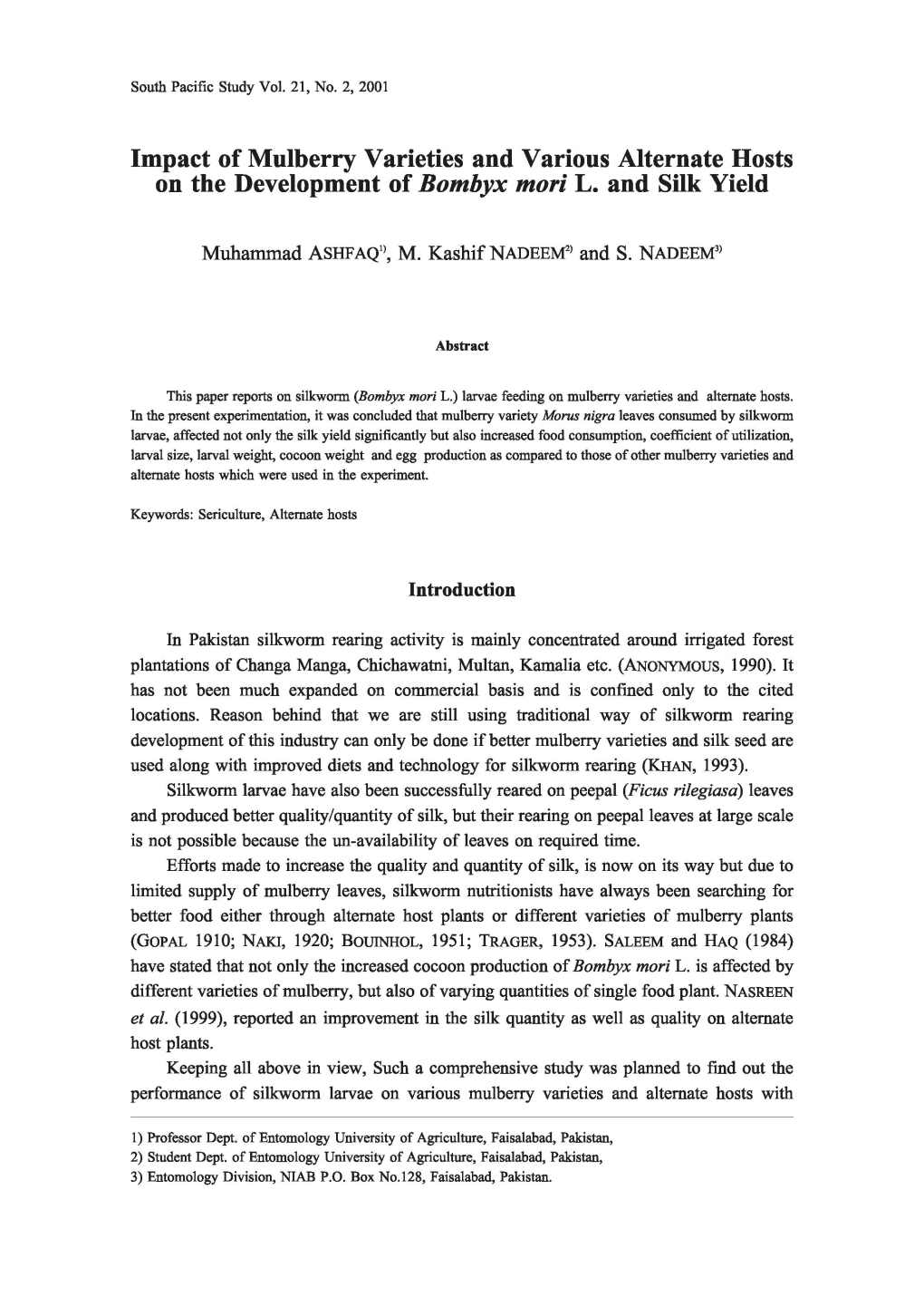 Impact of Mulberry Varieties and Various Alternate Hosts on the Development of Bombyx Mon L. and Silk Yield