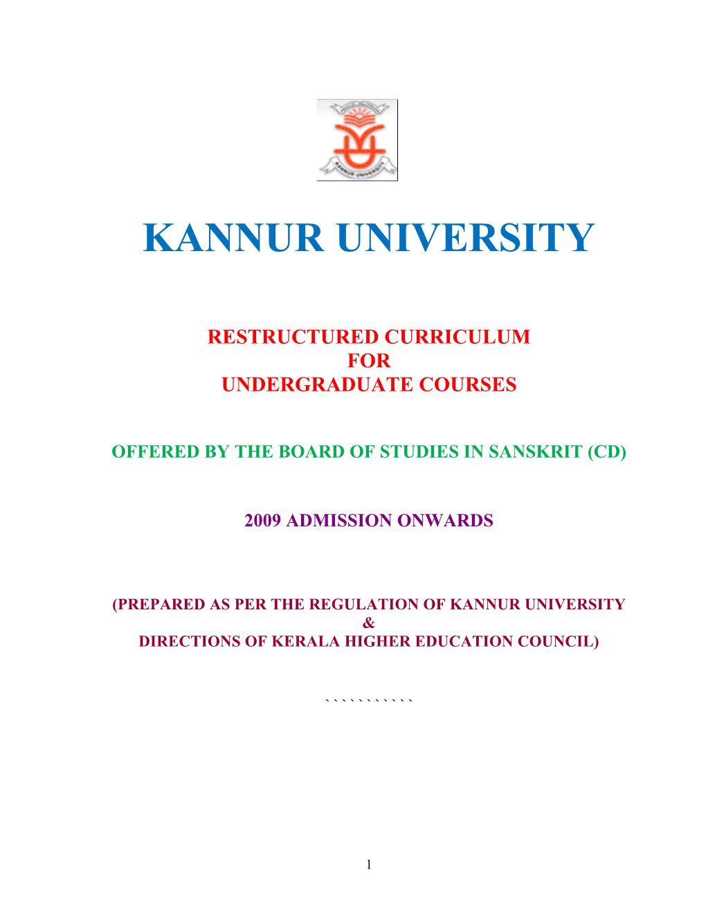 Sanskrit Common for UG Courses 2009 Admission