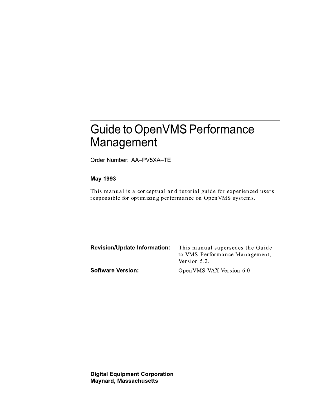 Guide to Openvms Performance Management