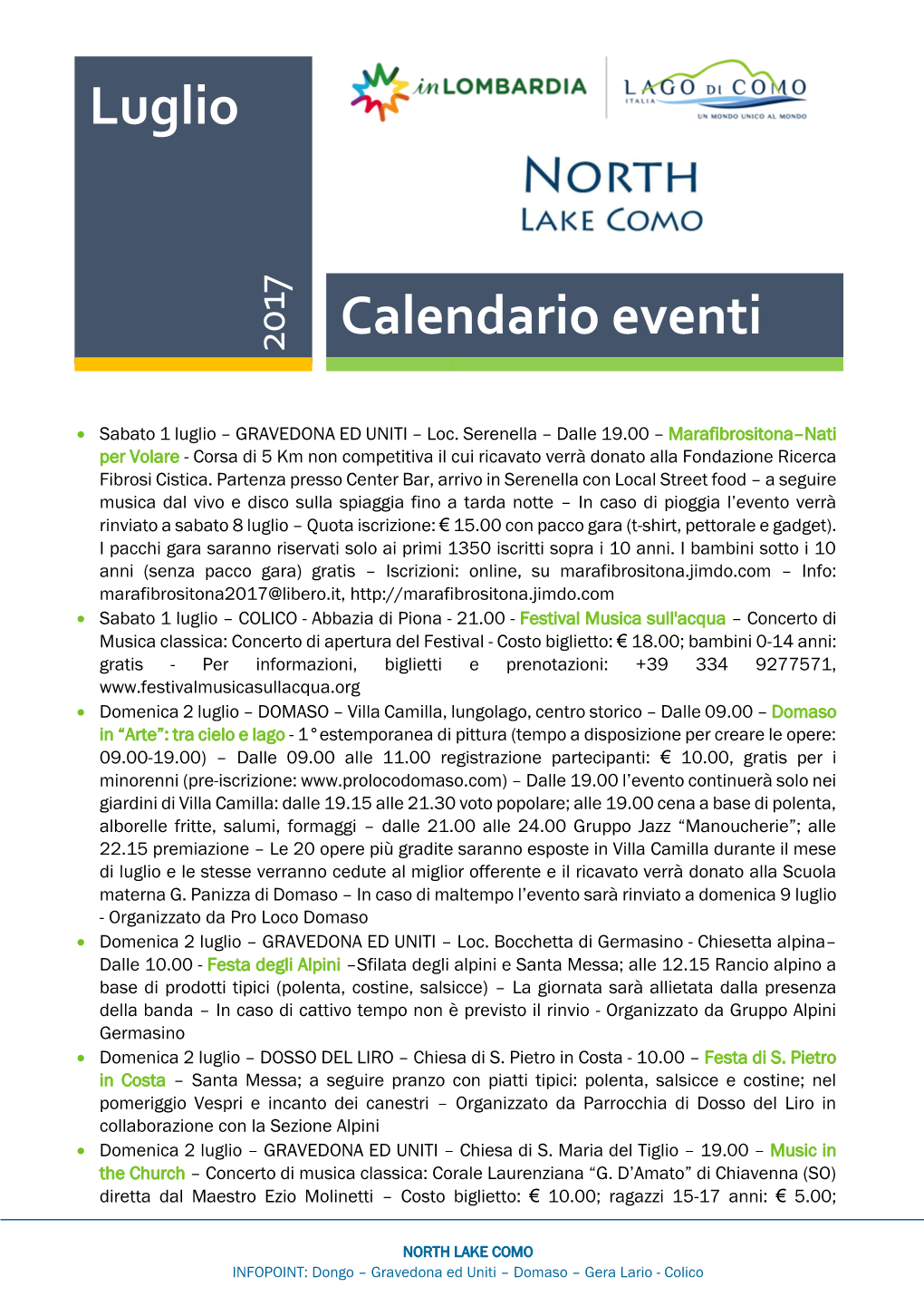 Calendario Eventi Luglio