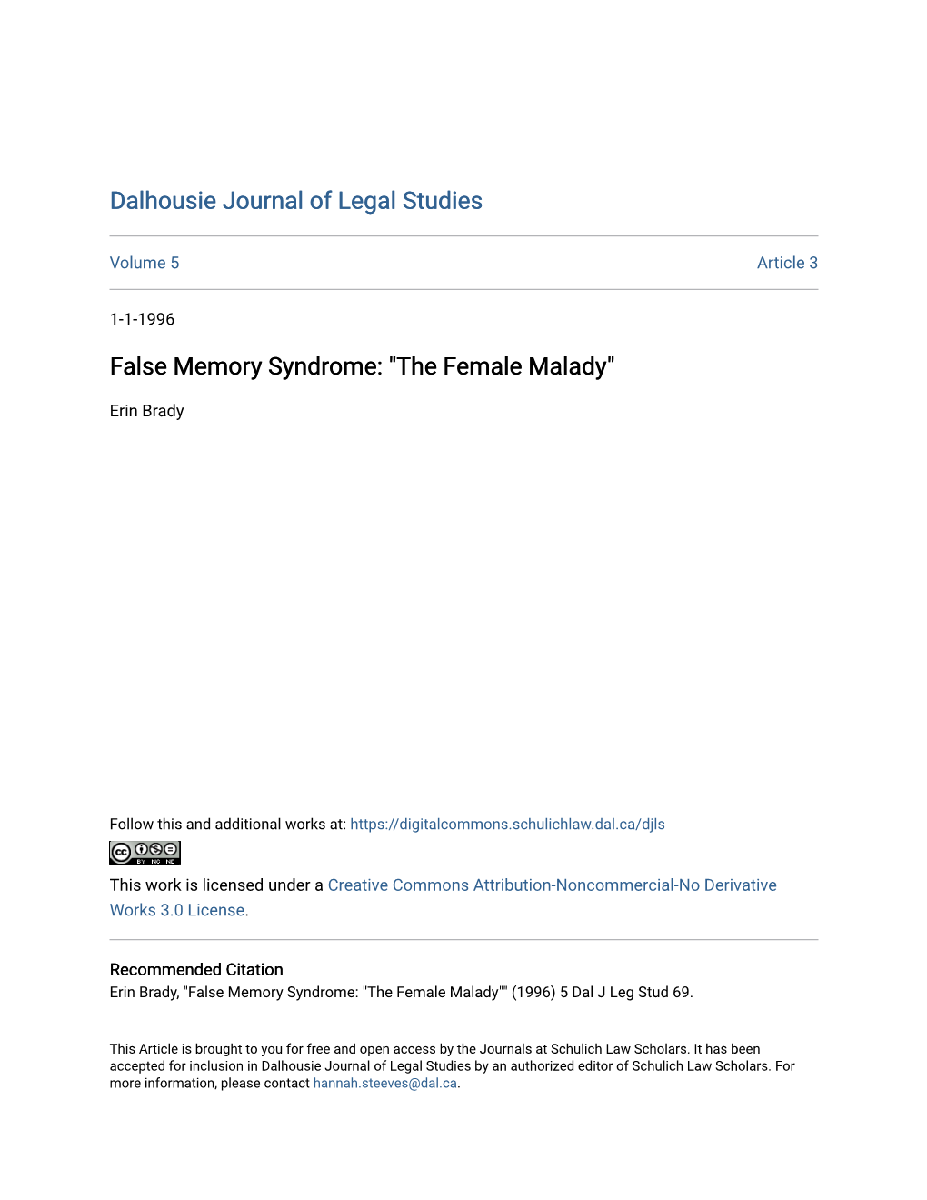 False Memory Syndrome: "The Female Malady"