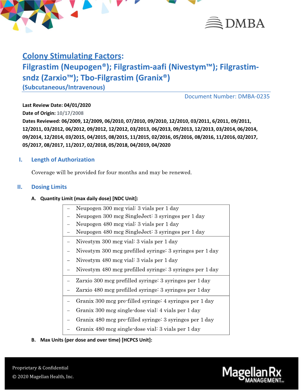 Filgrastim (Neupogen®); Filgrastim-Aafi (Nivestym™); Filgrastim- Sndz (Zarxio™); Tbo-Filgrastim (Granix®) (Subcutaneous/Intravenous)