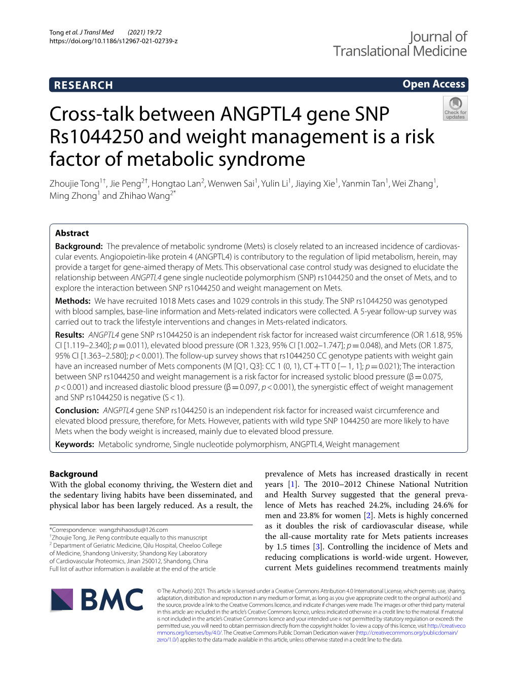 Cross-Talk Between ANGPTL4 Gene SNP Rs1044250 and Weight