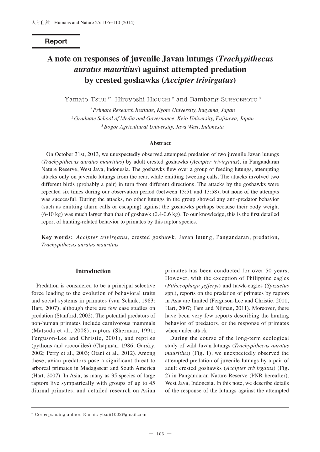 A Note on Responses of Juvenile Javan Lutungs (Trachypithecus Auratus Mauritius) Against Attempted Predation by Crested Goshawks (Accipter Trivirgatus)