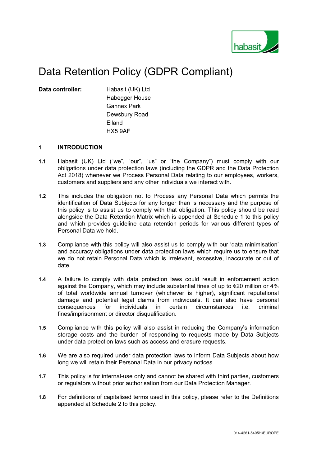 Data Retention Policy (GDPR Compliant)