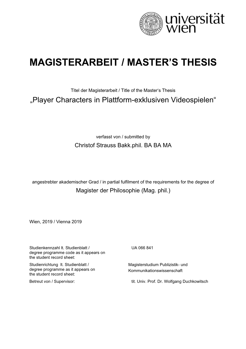 Magisterarbeit / Master's Thesis