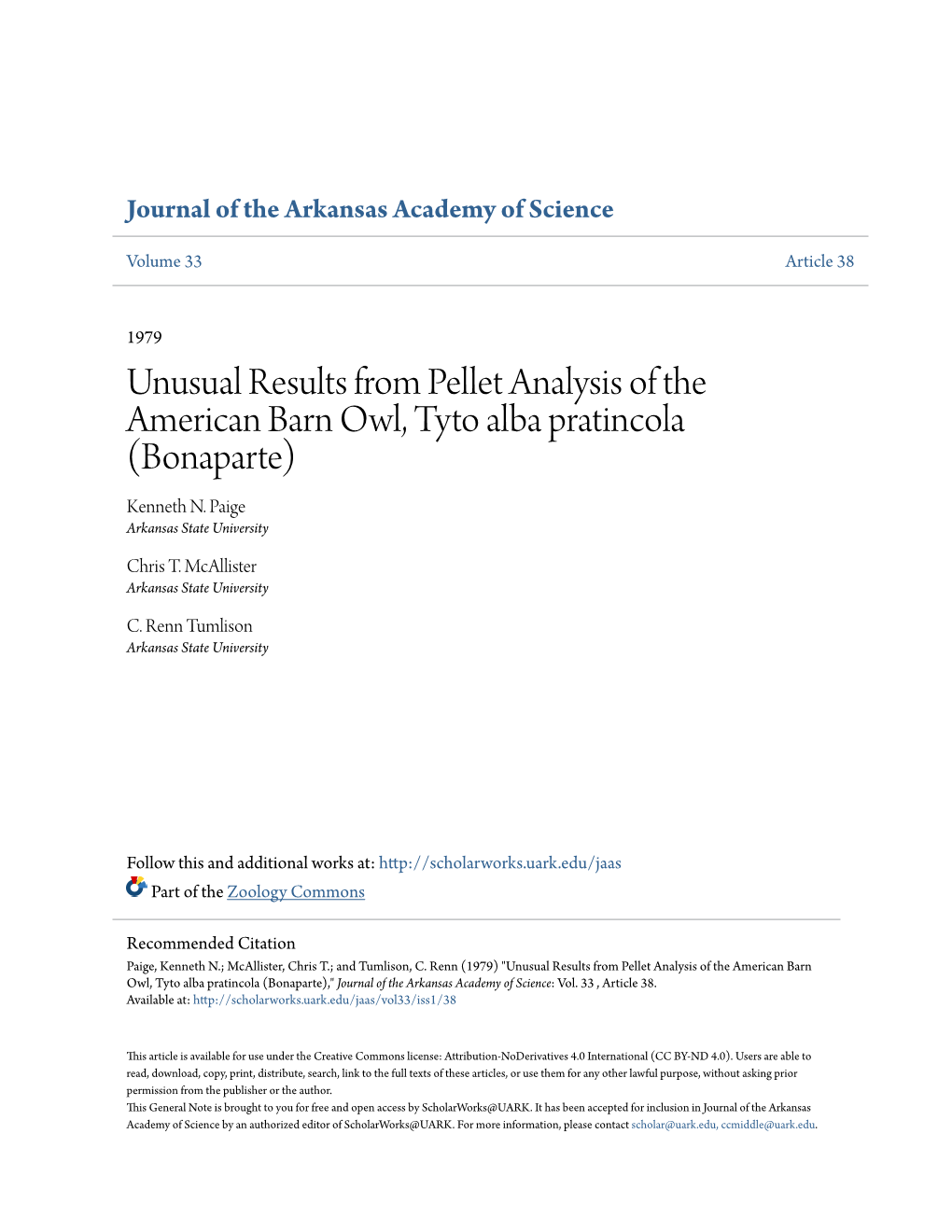 Unusual Results from Pellet Analysis of the American Barn Owl, Tyto Alba Pratincola (Bonaparte) Kenneth N