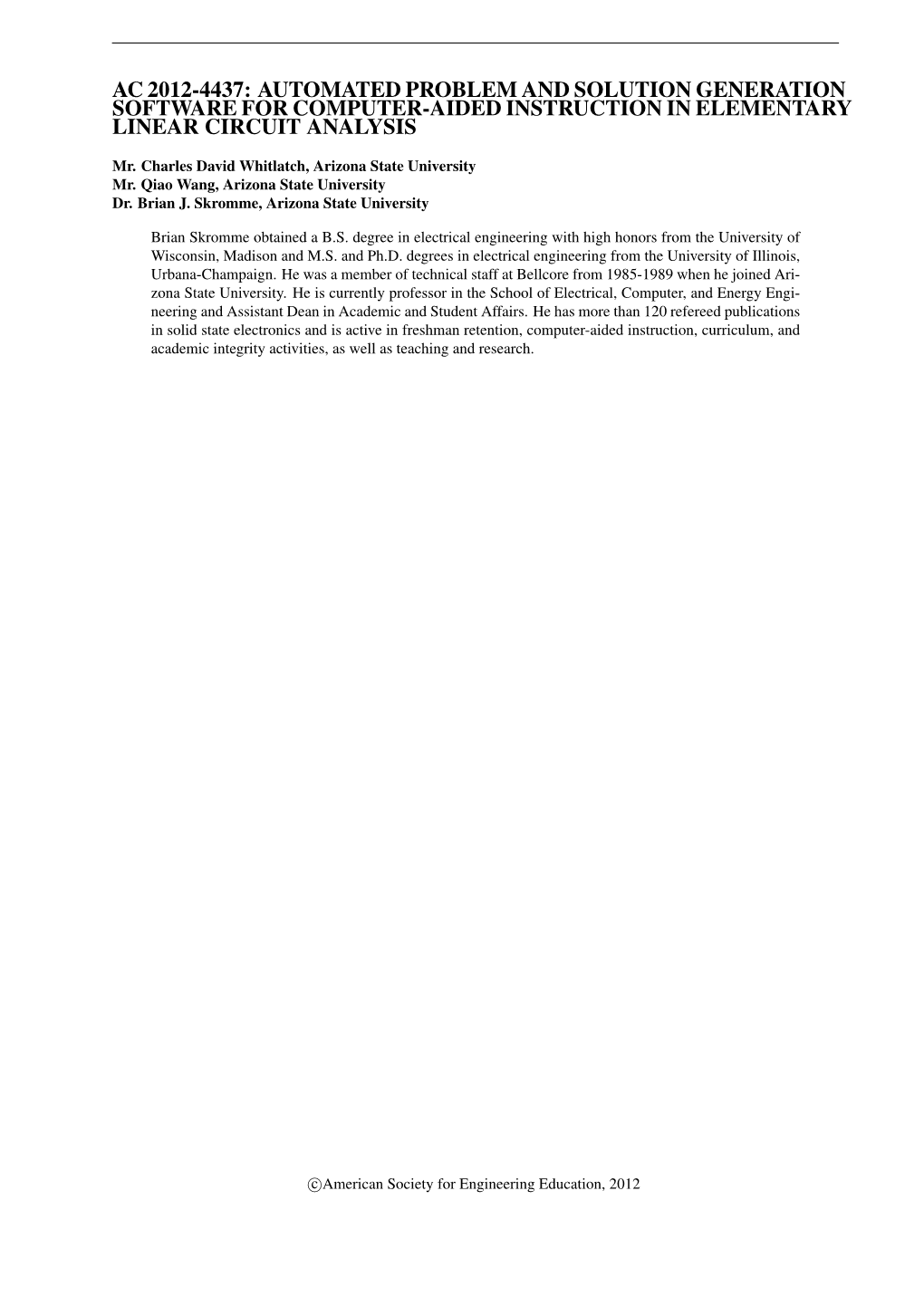 Automated Problem and Solution Generation Software for Computer-Aided Instruction in Elementary Linear Circuit Analysis