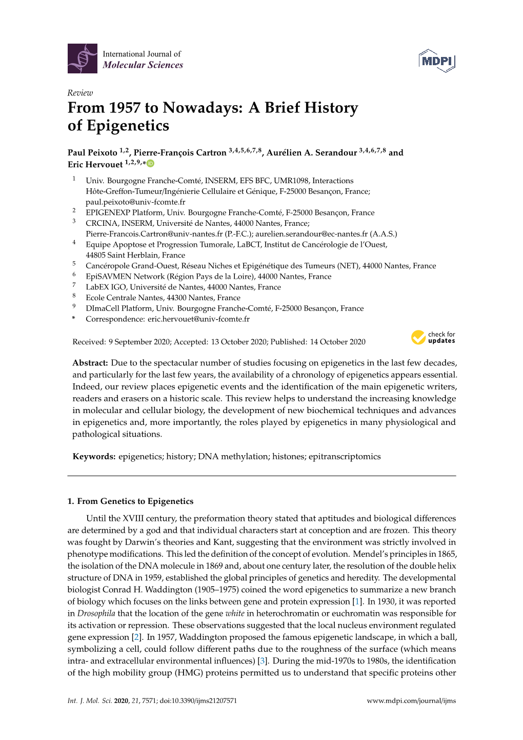 From 1957 to Nowadays: a Brief History of Epigenetics