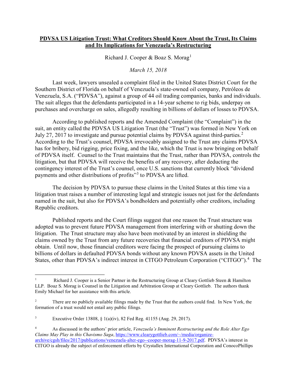 PDVSA US Litigation Trust: What Creditors Should Know About the Trust, Its Claims and Its Implications for Venezuela’S Restructuring