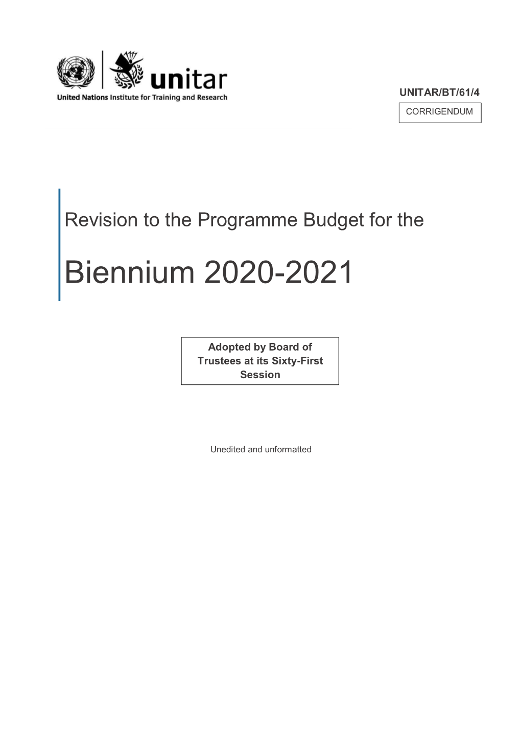 Revision to the Programme Budget for the Biennium 2020-2021