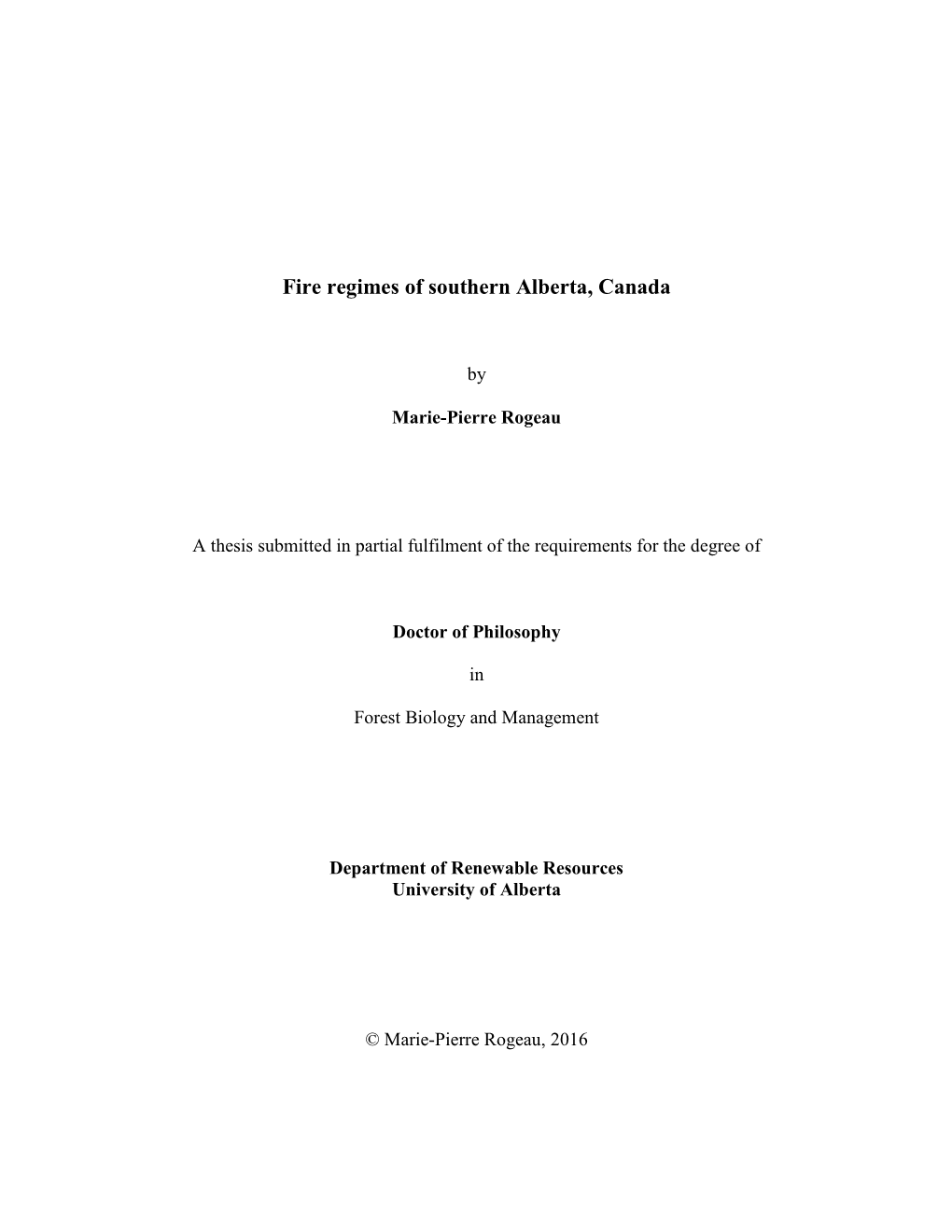 Fire Regimes of Southern Alberta, Canada