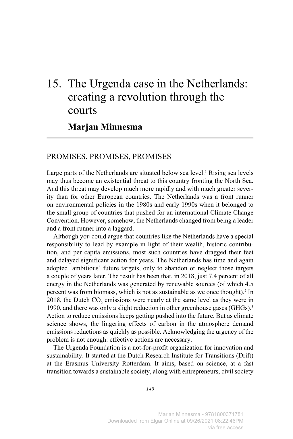 15. the Urgenda Case in the Netherlands: Creating a Revolution Through the Courts Marjan Minnesma