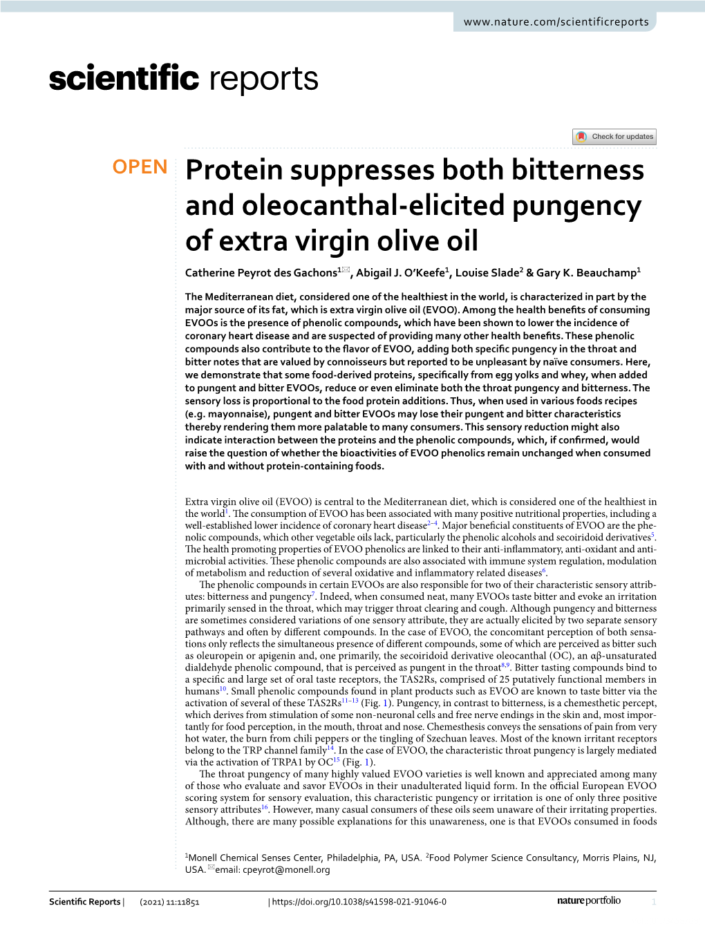 Protein Suppresses Both Bitterness and Oleocanthal-Elicited Pungency