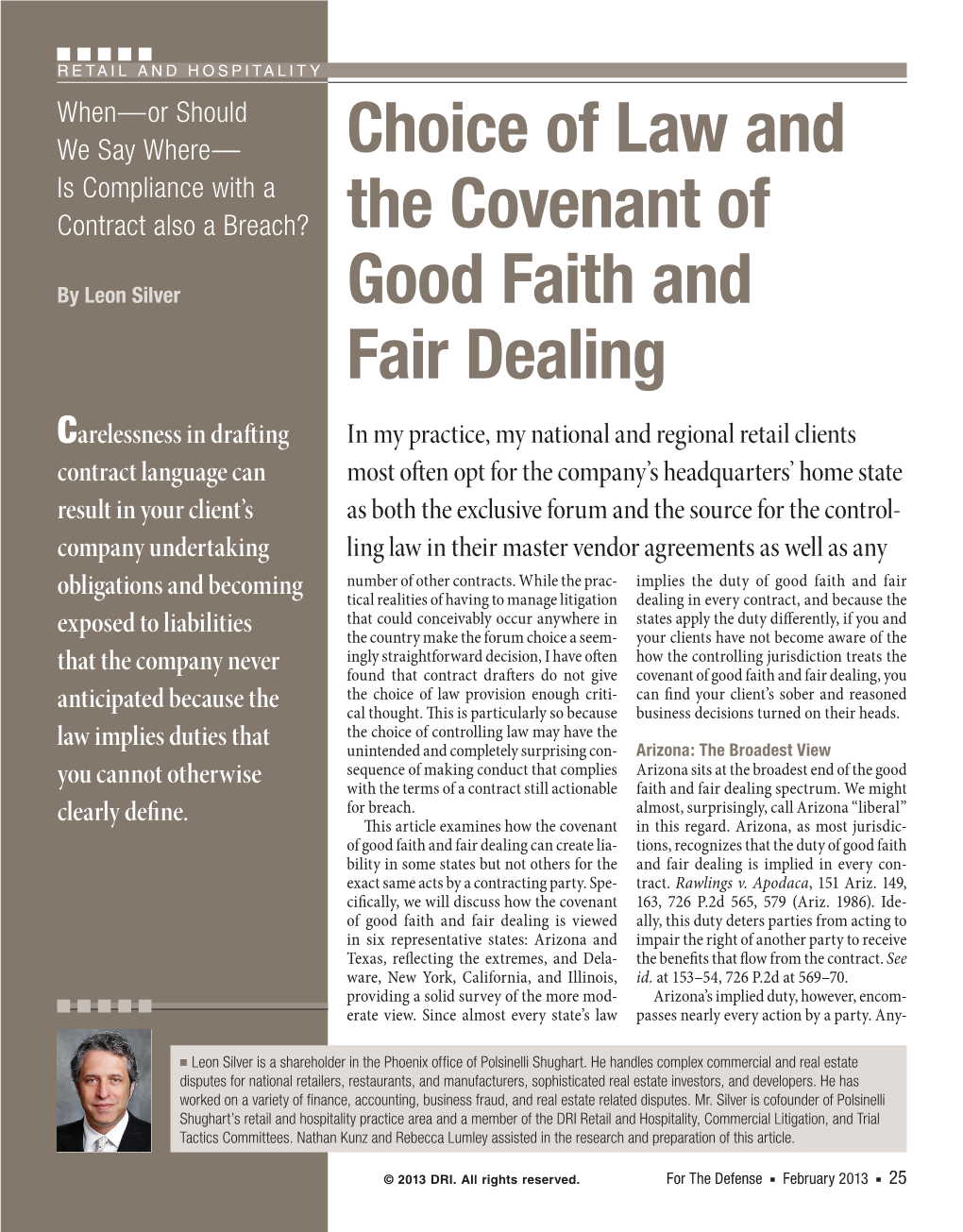 Choice of Law and the Covenant of Good Faith and Fa