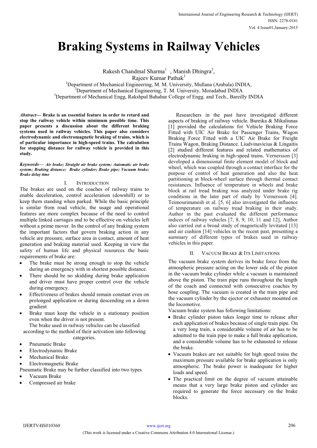 Braking Systems in Railway Vehicles