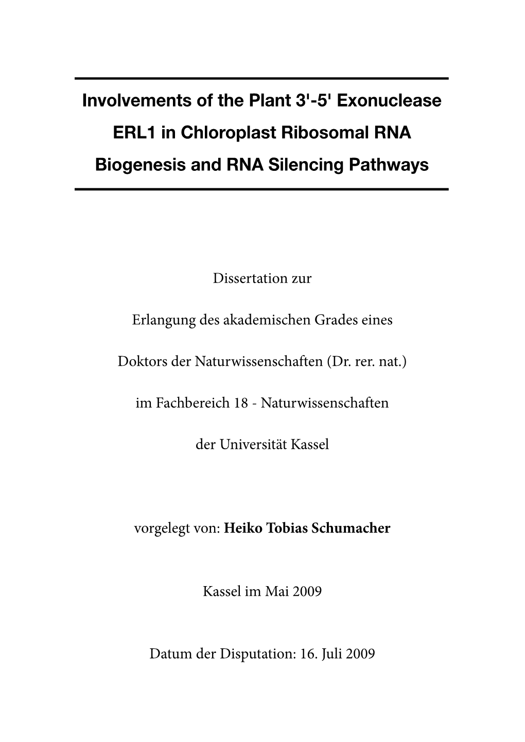5' Exonuclease ERL1 in Chloroplast Ribosomal RNA