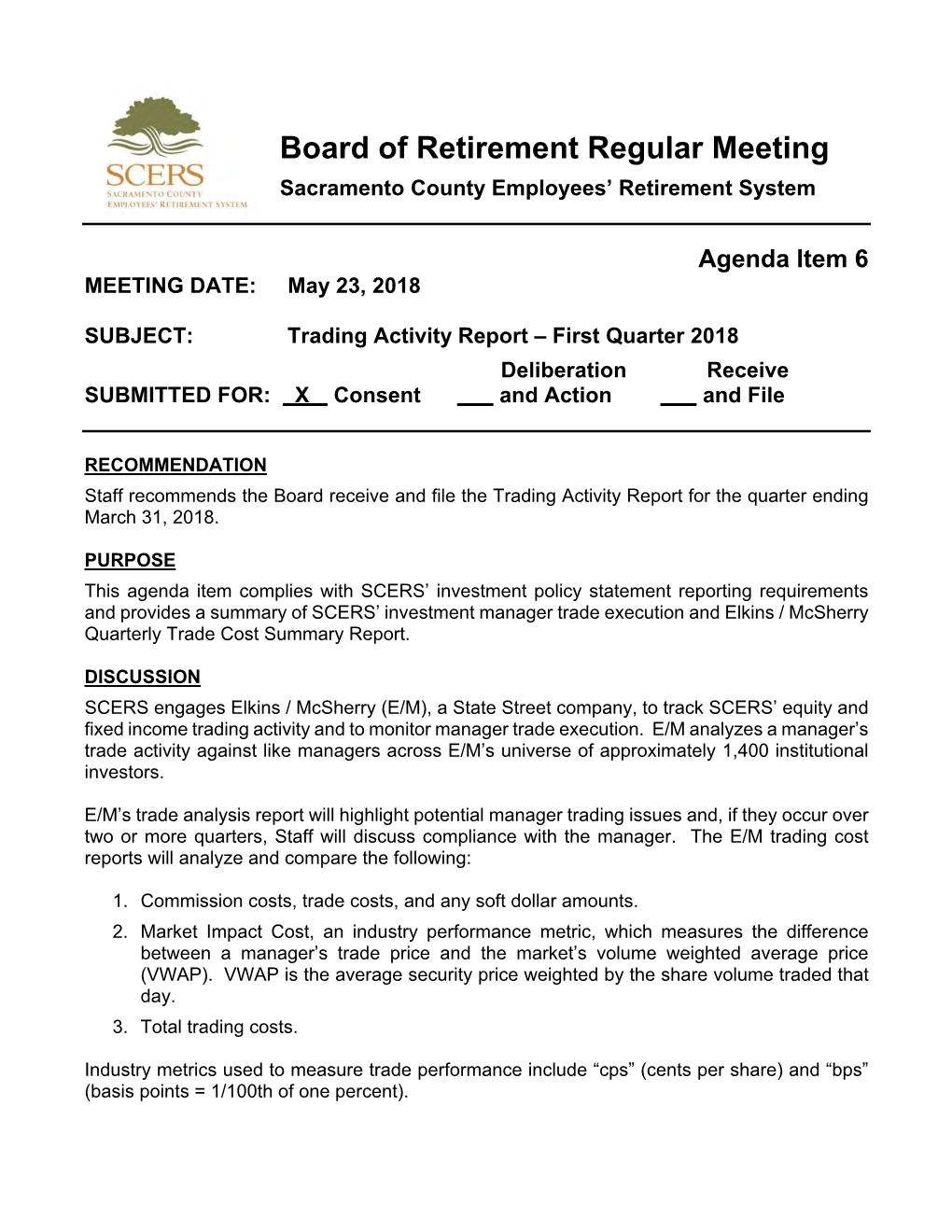 Agenda Item 6 MEETING DATE: May 23, 2018